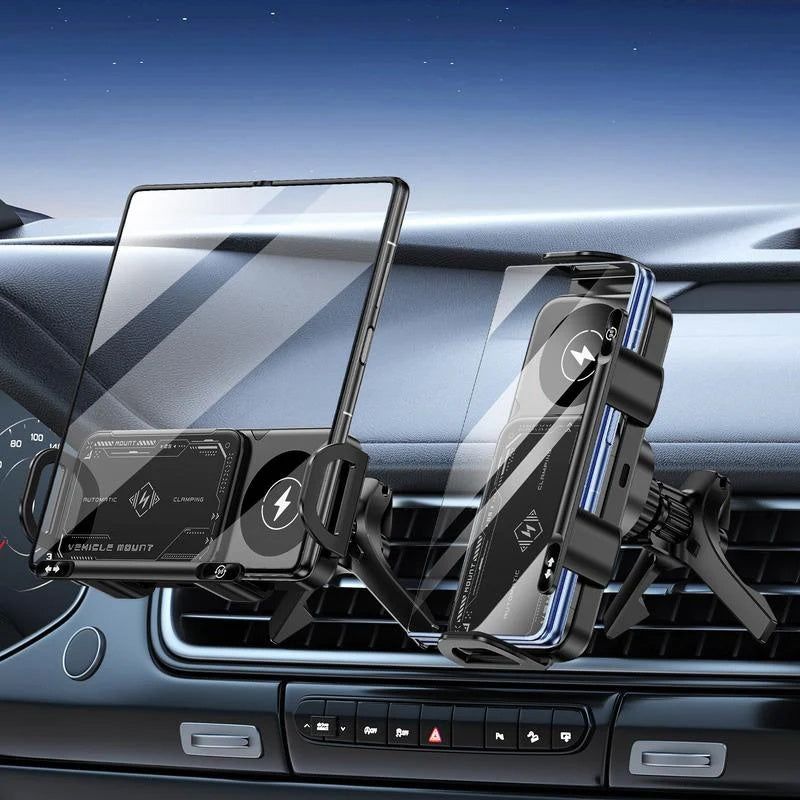 Foldable Car Phone Holder – Auto Clamp & Fast Wireless Charging
