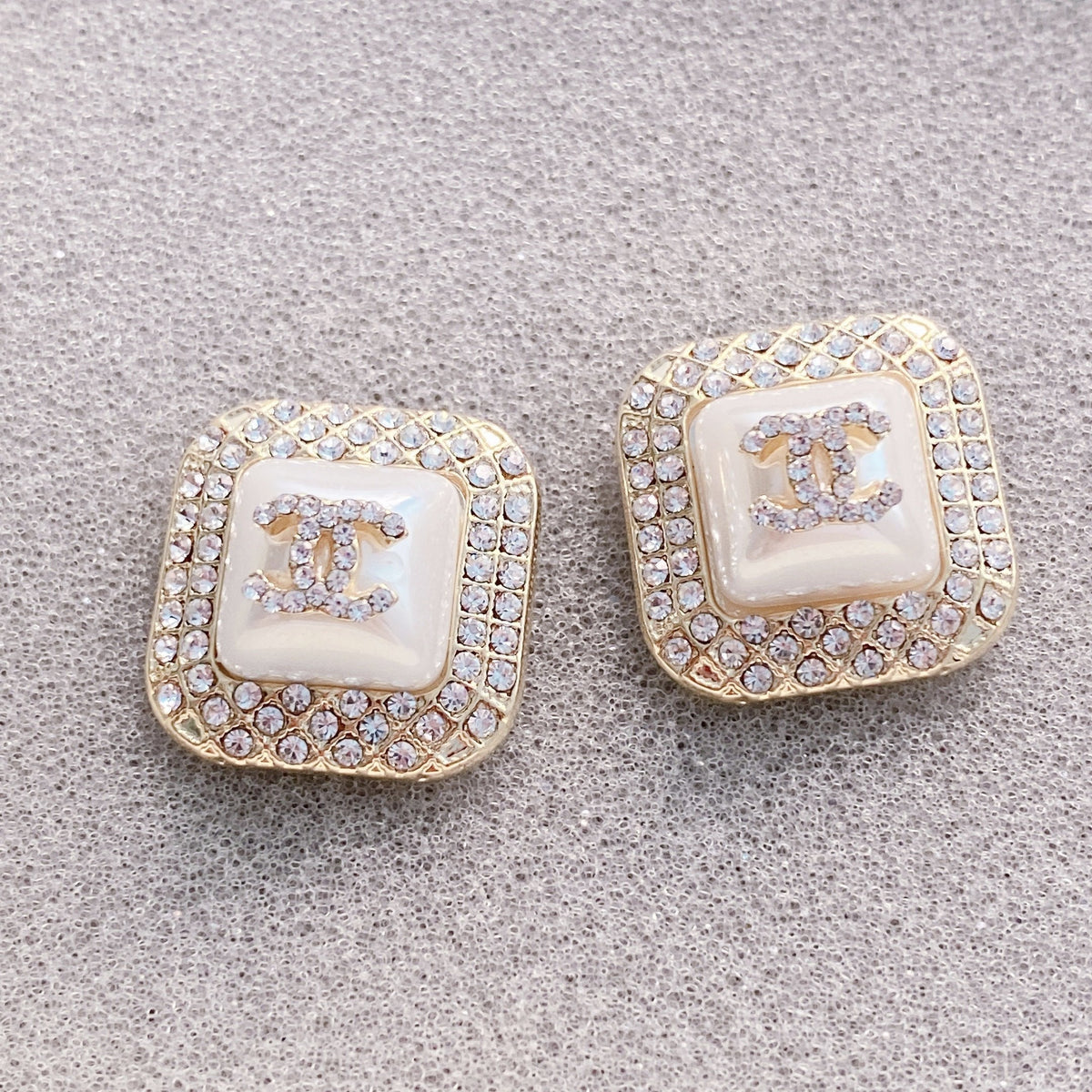 Fashion Pearl Diamond Square Stud Earrings