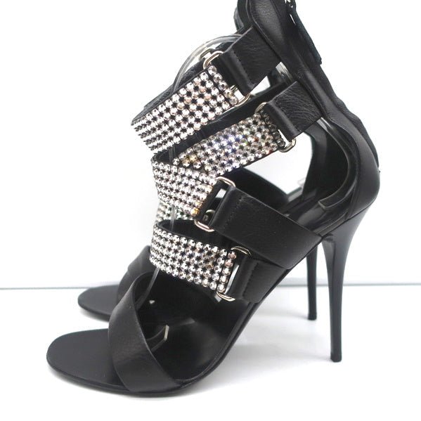 Giuseppe Zanotti Crystal-Embellished Crisscross Sandals Black Leather Size 38