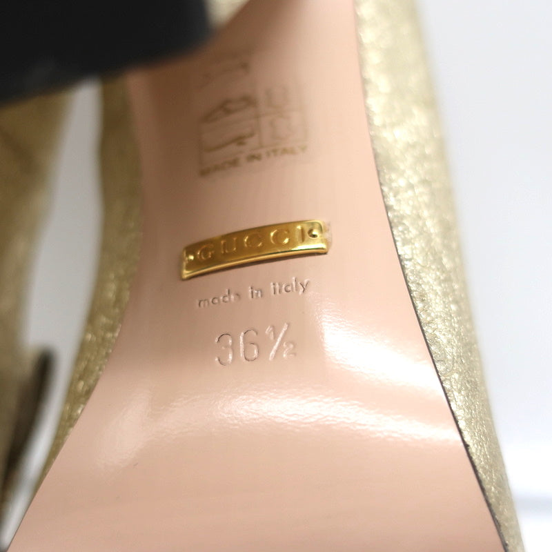 Gucci GG Marmont Fringed Pumps Gold Metallic Cracked Leather Size 36.5