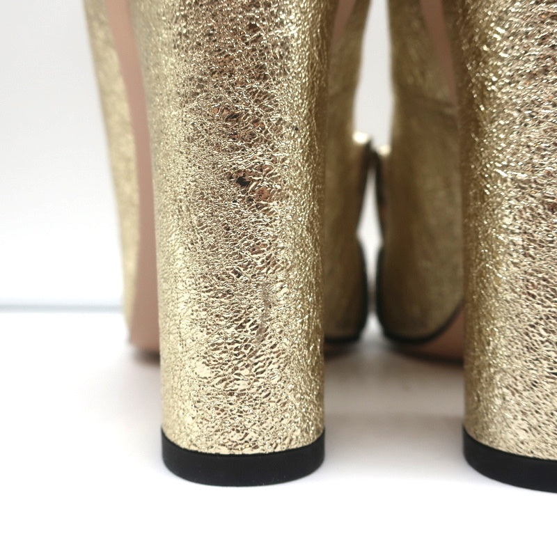 Gucci GG Marmont Fringed Pumps Gold Metallic Cracked Leather Size 36.5